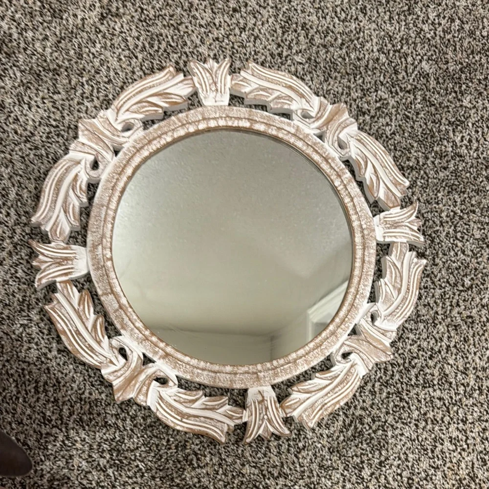 White and Tan Decorative Wall Mirror